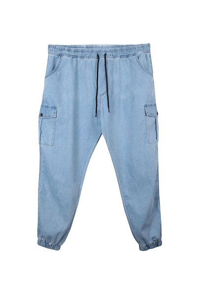 marufshop Men's Large Size 100-156 Suitable for Weight Between Cargo Pocket Jogger Jeans Ice Blue