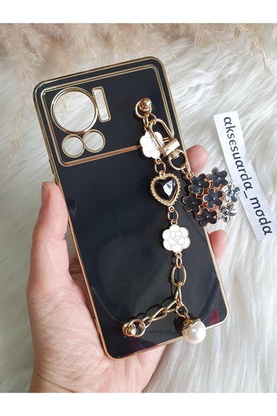 Aksesuarda Moda İNFİNİX NOTE 12 VİP UYUMLU ÇİÇEKLİ TAŞLI GOLD DETAYLI LAZER KESİM PARLAK KILIF