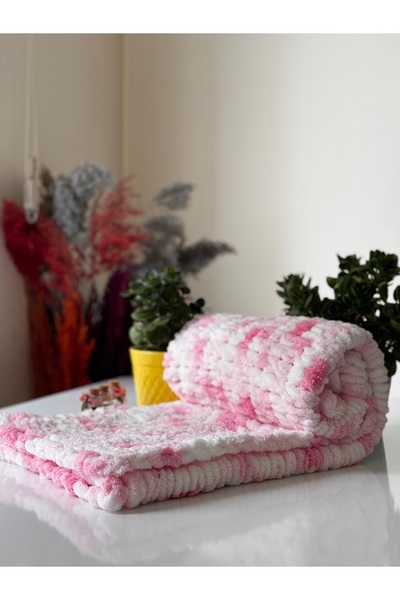 STARRYSTORE Beyaz El Örgü Puffy Bebek Battaniye 90x90 cm Polyester 89 cm Düz ...