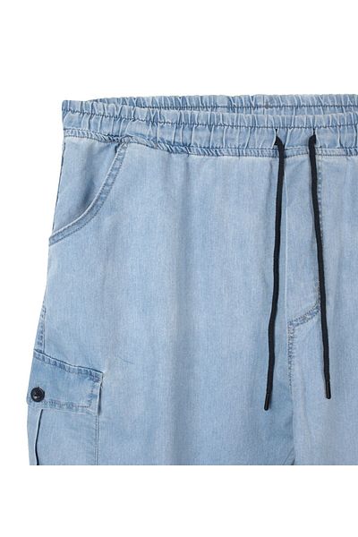 marufshop Men's Large Size 100-156 Suitable for Weight Between Cargo Pocket Jogger Jeans Ice Blue