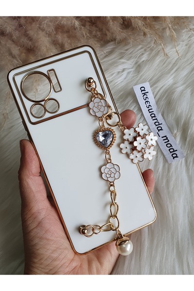 Aksesuarda Moda İNFİNİX NOTE 12 VİP UYUMLU ÇİÇEKLİ TAŞLI GOLD DETAYLI LAZER KESİM PARLAK KILIF