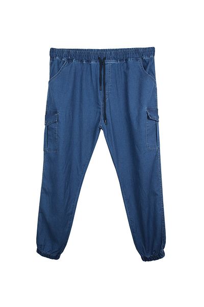 marufshop Men's Large Size 100-156 Suitable for Weight Interval Cargo Pocket Jogger Jeans Dark Blue