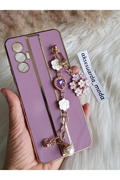 Aksesuarda Moda TECNO POVA 3 Uyumlu ÇİÇEKLİ TAŞLI Gold Detaylı Lazer Kesim Pa...