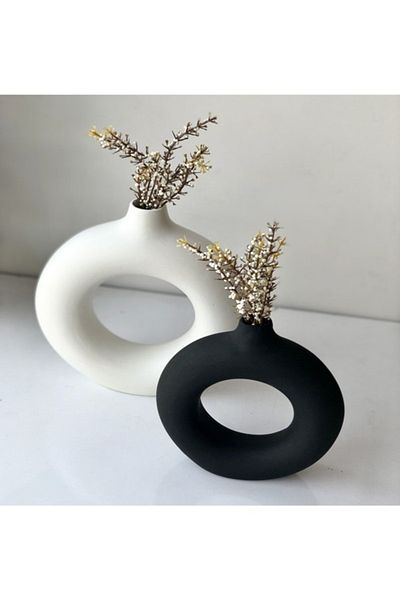 BLANJ Hobincan - Black and White Ring Vase 2 Pack