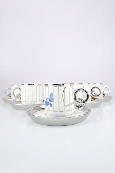 ACAR Porcelain Savannah 6-Person Coffee Cup Set Silver Gilded - HXF-05172