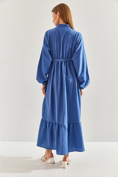 Bianco Lucci Modest Women's Lace Collar Detailed Elastic Waist Flared Dress60151024
