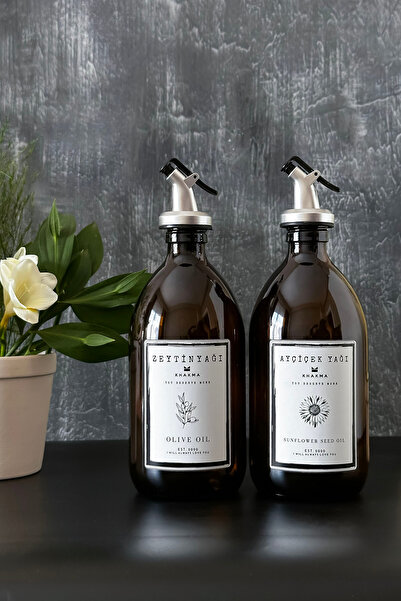 KHAKMA 2'li Amber Zeytinyağı Sıvıyağ Şişesi Yağdanlık 500ml 500t Bb Za