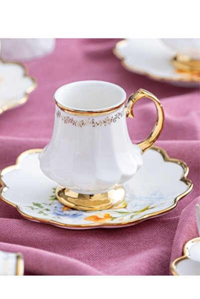 ACAR طقم فناجين قهوة بورسلين فيفيان 6 أشخاص أبيض ذهبي مذهب - HXF-05916
