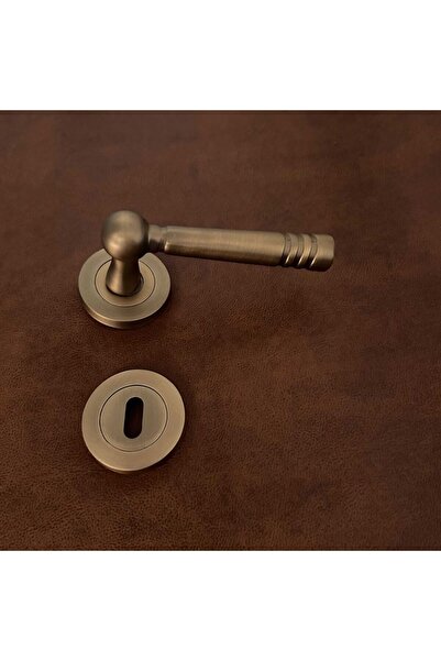 KOLDOOR Osmanlı Mat Antik Sarı Yuvarlak Rozetli Oda Kapı Kolu 2 Takım