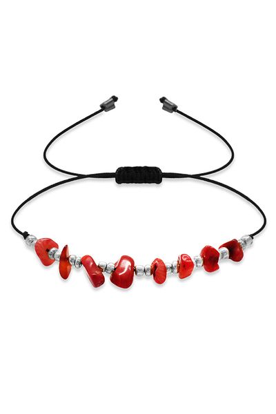 Tesbihane Macrame Braided Basic Model Coral Natural Stone Women's Bracelet