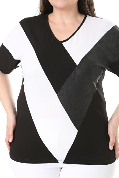 XL Modam WOMEN'S LARGE SIZE BLACK AND WHITE PIECE LEATHER TUNIC