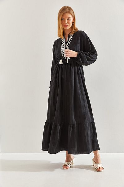Bianco Lucci Modest Women's Lace Collar Detailed Elastic Waist Flared Dress60151024