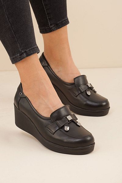 Adım Adım Women's Black Genuine Leather Orthopedic Shoes (Buy 1 Size Larger)