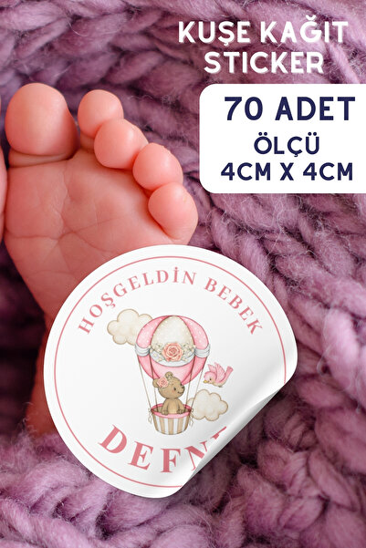 Netsan Etiket Kız Hoş geldin Bebek Etiket Kuşe Kağıt Sticker 4x4cm 70 Adet