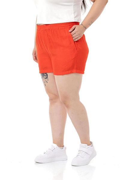 DISENTIS MODEST Plus Size Elastic Waist Side Pocket Coral Shorts