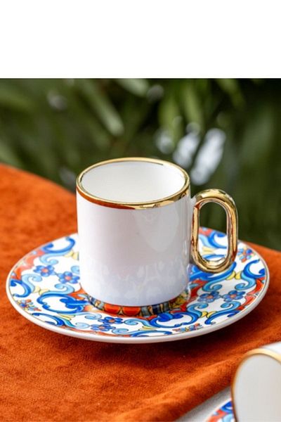 ACAR Porcelain Las Heras 6-Person Coffee Cup Set Gold Gilded White - KAI-06336