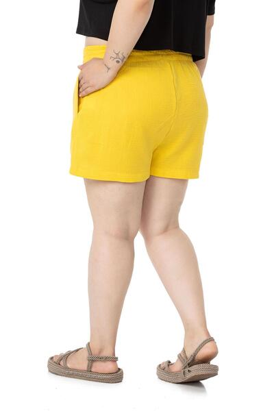 DISENTIS MODEST Plus Size Mustard Shorts with Elastic Waist and Side Pockets