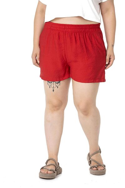 DISENTIS MODEST Plus Size Red Shorts with Elastic Waist and Side Pockets