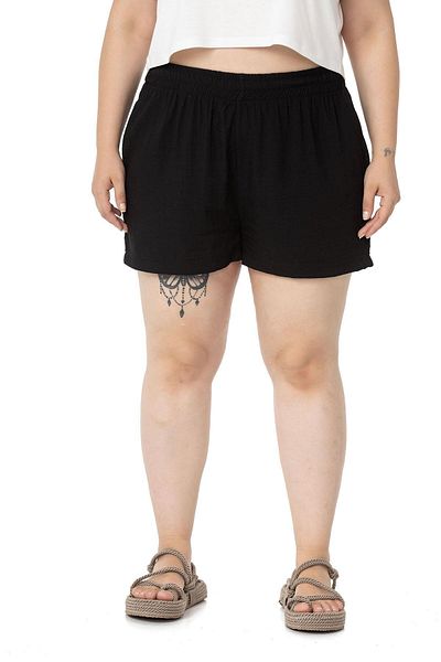 DISENTIS MODEST Plus Size - Black Shorts with Pockets and Elastic Waist