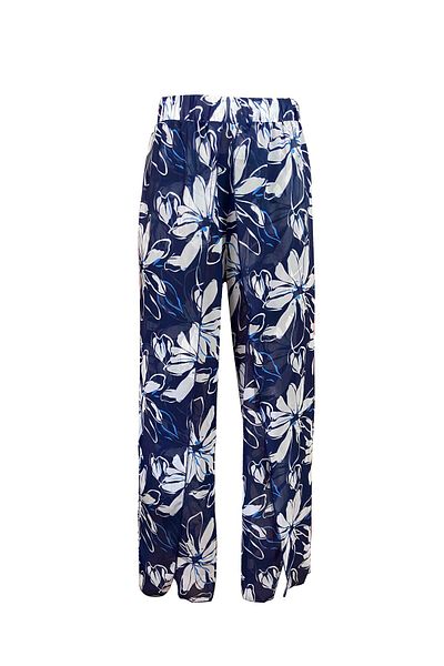 Bolder Lily Navy Blue White Floral Pattern Slit Beach Pants