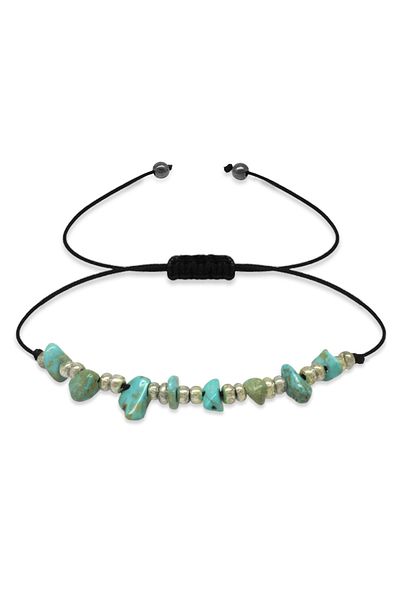 Tesbihane Macrame Braided Basic Model Turquoise Natural Stone Women's Bracelet