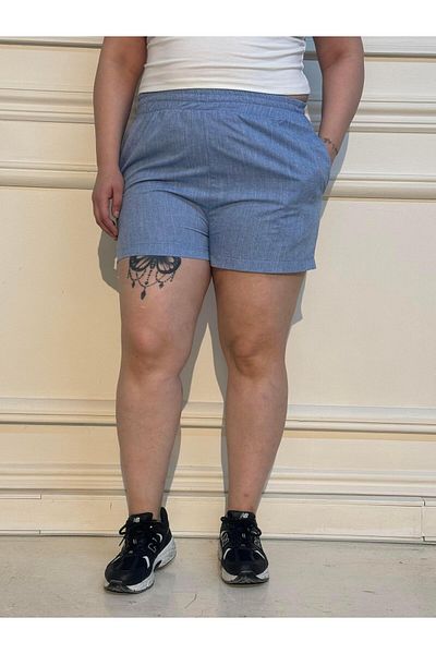 DISENTIS MODEST Pantaloni scurți albaștri mărimi plus cu talie elastică și buzunare laterale