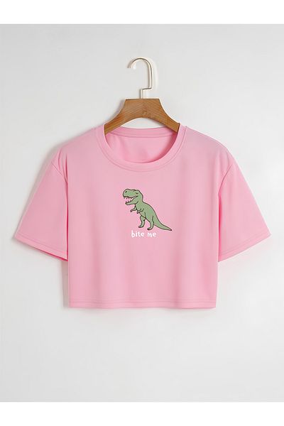 Ginevra Γυναικείο μπλουζάκι Oversize Crew Neck Bite Me Printed Crop