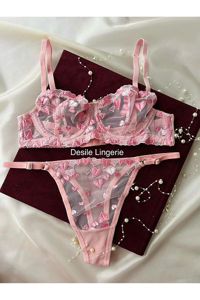 DESİLE Set de piele de căprioară cu sârmă inimă roz Azalea