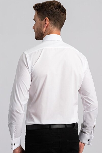 Tudors Modern Slim Fit Çift Manşet Erkek Beyaz Gömlek
