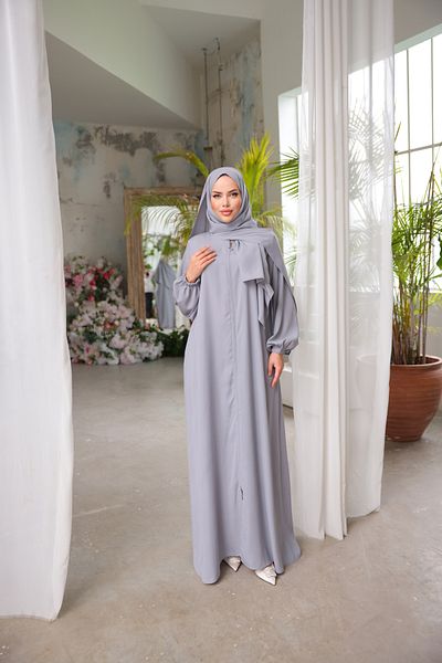 Nissra Ankanoor Gray Medina Silk Prayer Dress with Shawl Anka 255047