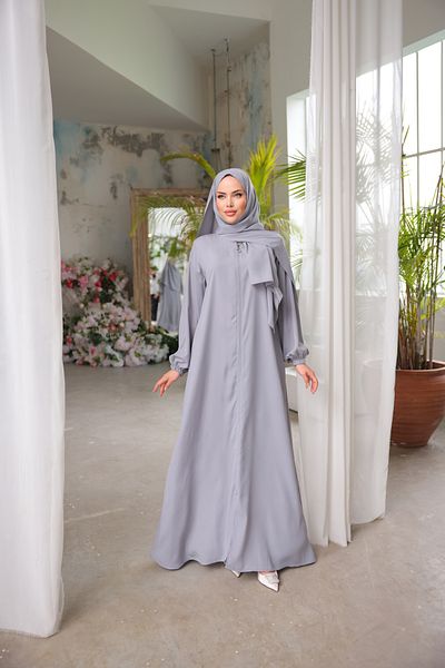 Nissra Ankanoor Gray Medina Silk Prayer Dress with Shawl Anka 255047