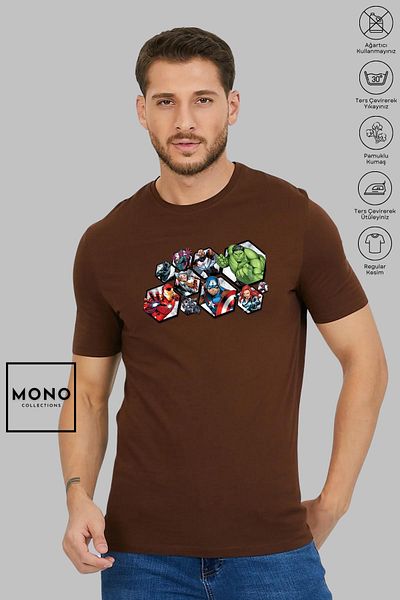 MONO COLLECTİON Унисекс тениска с къс ръкав и овъглено деколте с щампа на герои от Marvel от MONO COLLECTION