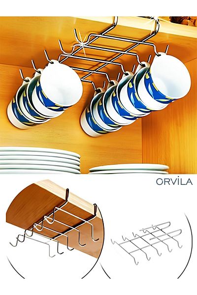 Orvila Закачалка за чаши и чаши под рафт с 10 кукички - хром