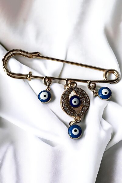 TAKIŞTIR Altın Renk Nazar Boncuğu Detaylı Broş