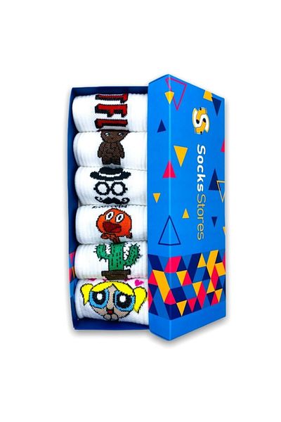 Socks Stores 6 Опаковки Дамски мъжки чорапи Смесени тематични бели детски чорапи Дълги шарени чорапи