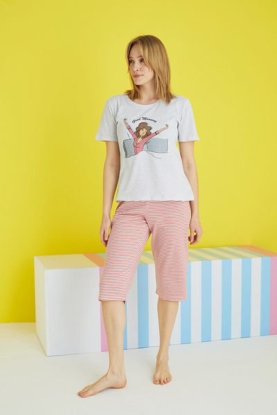 Siyah İnci Multicolored Knitted Capri Set
