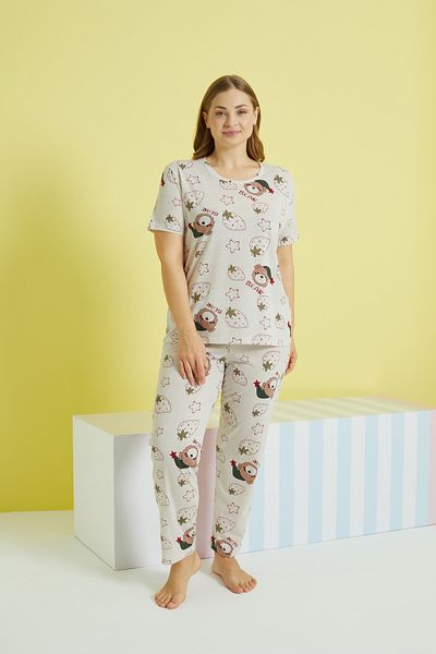 Siyah İnci multicolor Curve Plus Size Oversize Knitted Pajamas Set