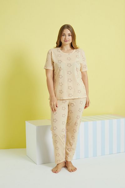 Siyah İnci Set pijamale tricotate supradimensionate Curve Plus Size multicolor