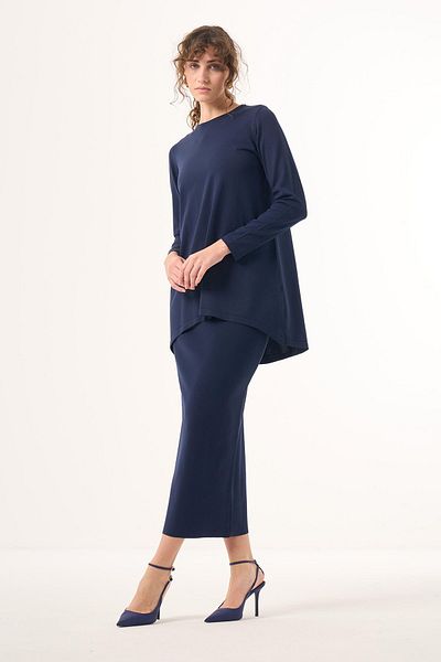 Nuss Mercerized Knitwear Oval Cut Skirt Set 029 Navy Blue
