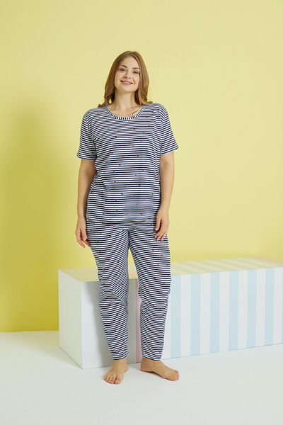 Siyah İnci multicolor Curve Plus Size Oversize Knitted Pajamas Set