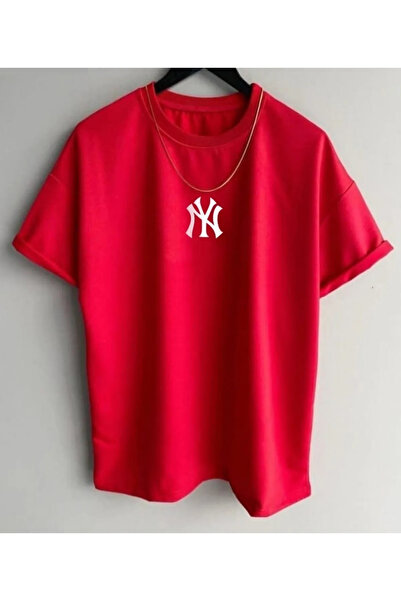 npLStore Crveni Jenki Štampano okrugla kragna Oversize kroj T-shirt