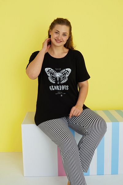 Siyah İnci πολύχρωμες Πλεκτές Πιτζάμες Curve Plus Size King