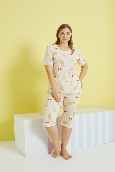 Siyah İnci Multi-colored Curve Large Size Oversize Capri Set