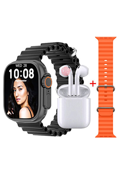 DigiMonster Ultra Plus Watch 8 Akıllı Saat + Bluetooth Kulaklık + Yedek Kordo...