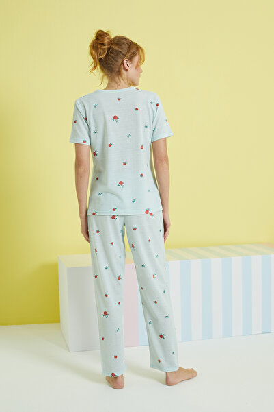 Siyah İnci çok renkli Örme Pijama Takım