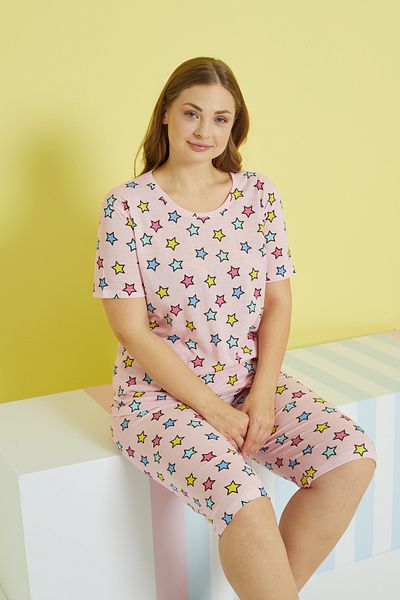 Siyah İnci Multi-colored Curve Large Size Oversize Capri Set