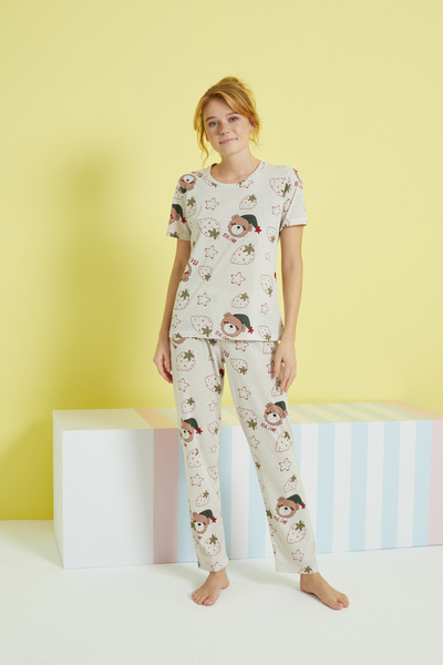 Siyah İnci multicolored Knitted Pajama Set