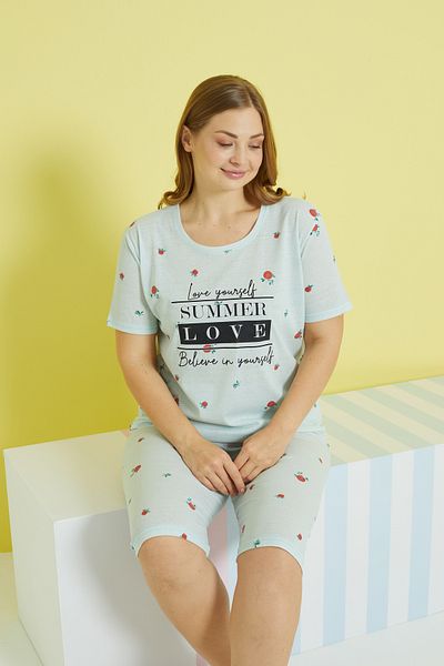Siyah İnci Multi-colored Curve Large Size Oversize Capri Set