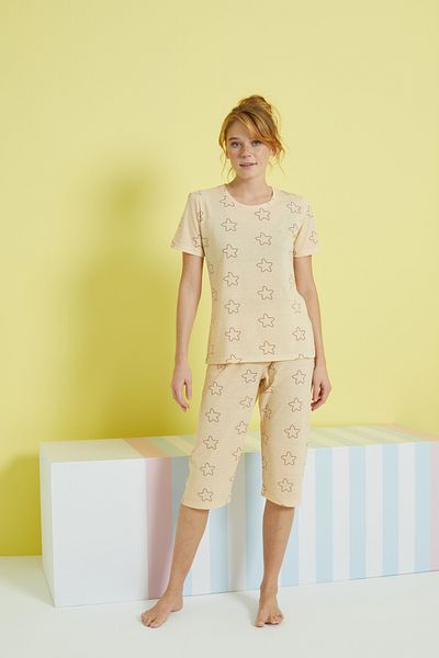 Siyah İnci Multicolored Knitted Capri Set