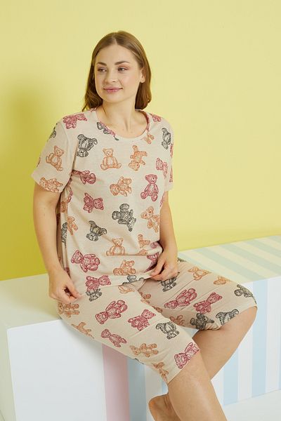 Siyah İnci Multi-colored Curve Large Size Oversize Capri Set
